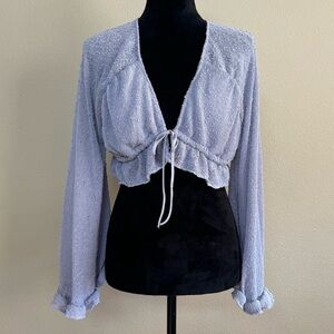 Urban Outfitters shirt women large long sleeve tie front cropped blouse purple